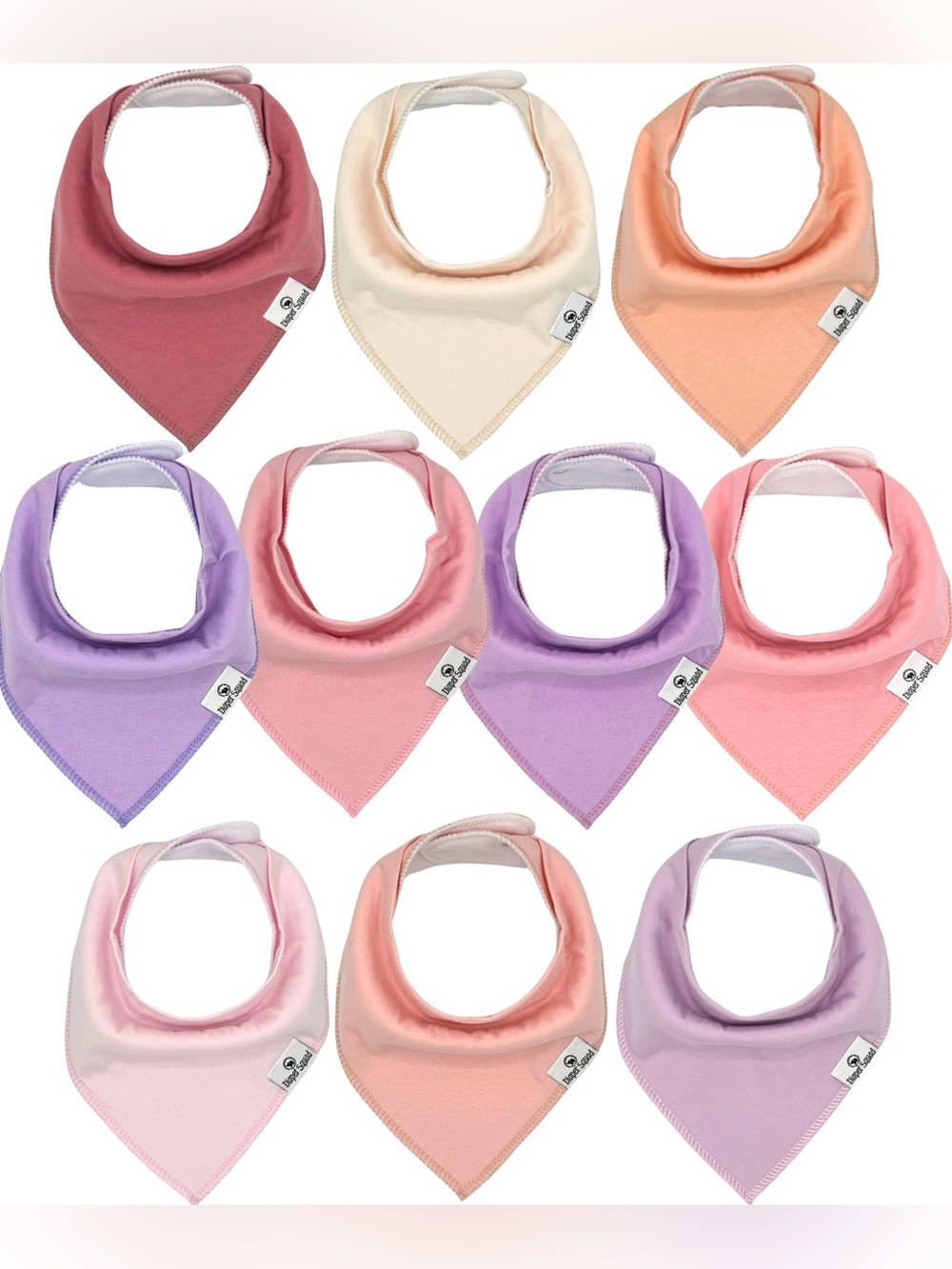Diaper Squad 10 pack Girly Organic Cotton & Fleece Baby Bandana Drool Bibs Set
